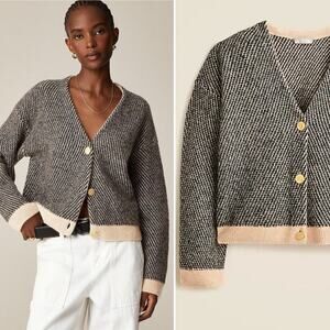J.CREW Jacquard V Neck Lady Sweater Jacket Jacquard Buttons Oversized Med NEW